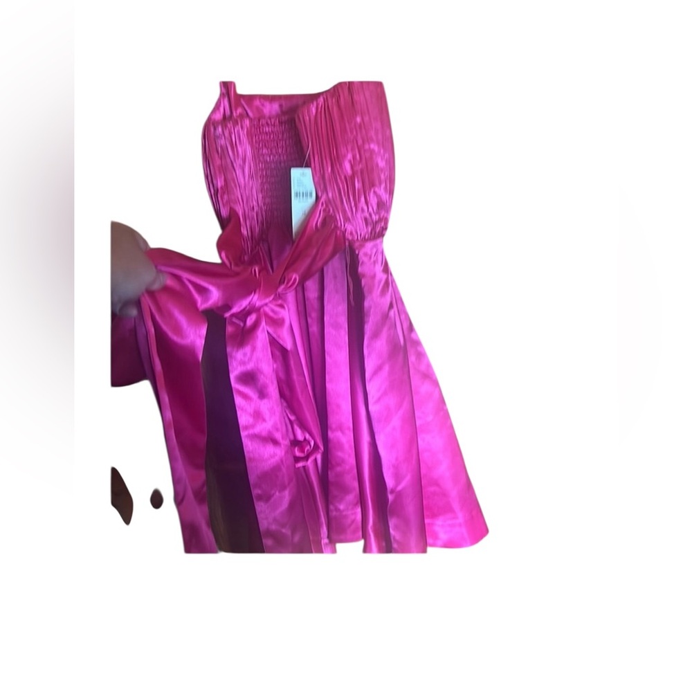 Anthropologie (NWT) HOT Pink Satin Bow statement Dress- - Picture 9 of 11